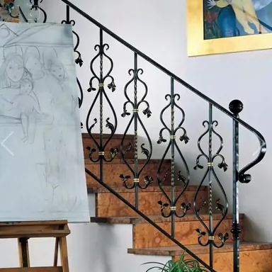Rampe fer forgé Albi, balustres à volutes et départ en crosse